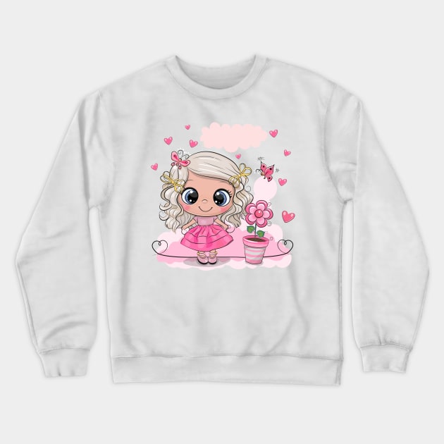 Cute little girl princess in pink dress. Crewneck Sweatshirt by Reginast777